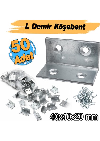 (50 Adet) Metal Köşebent 40X20X20 mm L Demiri Gönye Mobilya Dolap Duvar Sabitleme Bağlantı Aparatı fiyatları