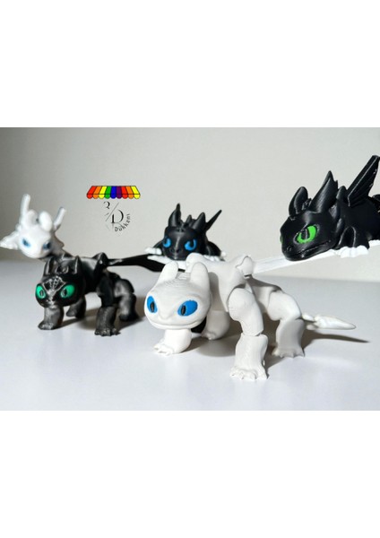 Ejderhanı Nasıl Eğitirsin - Dişsiz Toothless & Işığın Öfkesi + 3 Adet Yavru Aile Seti - 5 Adet Hareketli Ejderha