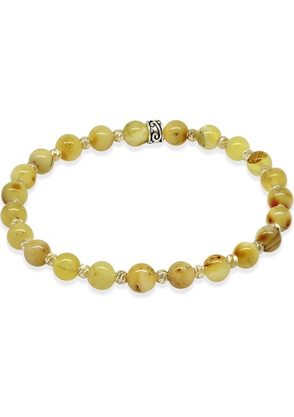 Dorika Top Süslemeli Küre Kesim Sarı Beyaz Renk Doğal Damla Kehribar Kadın Bileklik fiyatları