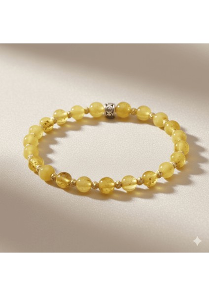 Dorika Top Süslemeli Küre Kesim Sarı Beyaz Renk Doğal Damla Kehribar Kadın Bileklik indirimleri