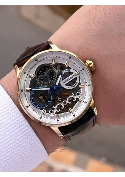 Deri Kordon Otomatik Mekanizma Metap ve Güneş Kadranlı Erkek Kol Saati+Bileklik 14013.5 modelleri