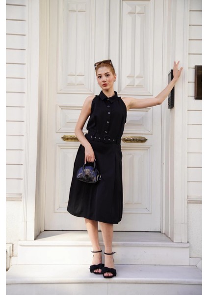 Lvsqvr Gömlek Yaka Kemerli Elbise Siyah S255061 (Beden: L) fırsatları