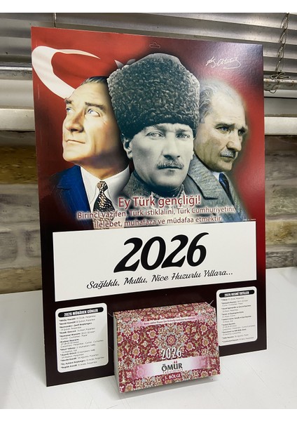 Ömür Takvim Atatürk Görselli 3.bölge 2026 Kartonlu Yapraklı Duvar Takvimi
