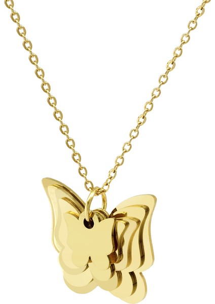 Altın Renk Kelebek Tasarım Aile Temalı Kişiye Özel Çelik Kadın Kolye - En Fazla 5 Isim fiyatları