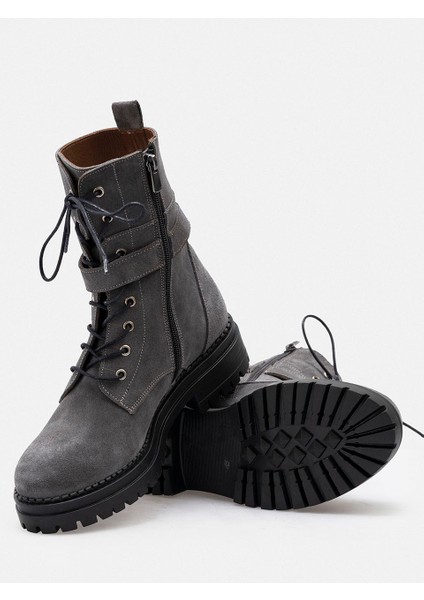 Antrasit Gri Hakiki Deri Bağcıklı Fermuarlı Kadın Bot fırsatları