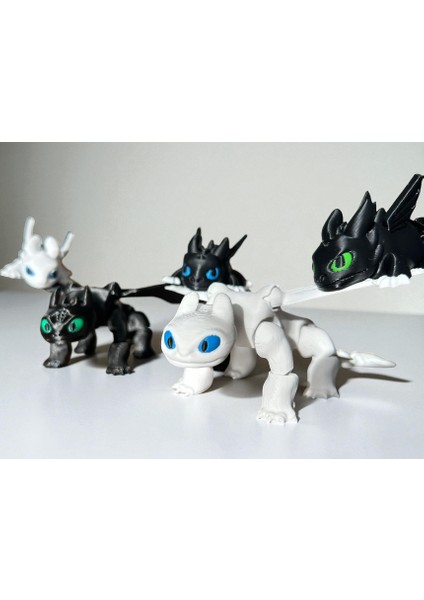 Ejderhanı Nasıl Eğitirsin - Dişsiz Toothless & Işığın Öfkesi + 3 Adet Yavru Aile Seti - 5 Adet Hareketli Ejderha modelleri