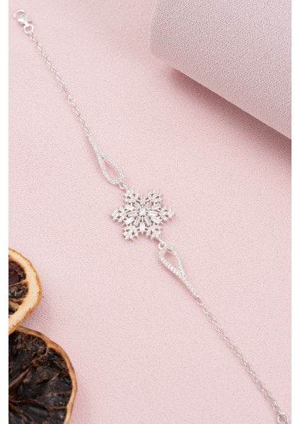 925 Ayar Gümüş Rodyumlu Zirkon Taşlı Kar Tanesi Bileklik