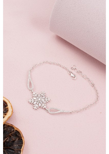 925 Ayar Gümüş Rodyumlu Zirkon Taşlı Kar Tanesi Bileklik fiyatları