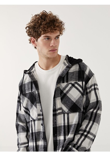 Yeni Sezon Kapüşonlu Ekose Desenli Erkek Gömlek Ceket