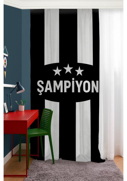 Taraftar Siyah Beyaz Çift Kanatlı Fon Perde fiyatları