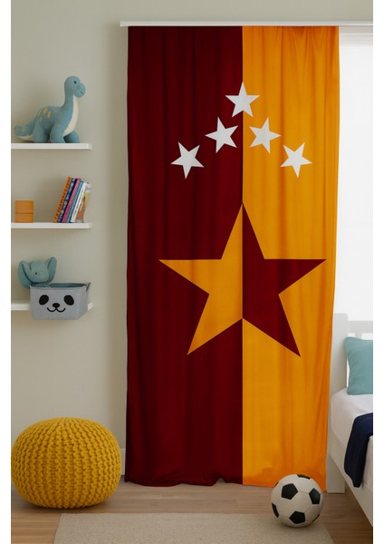 Sarı Kırmızı Taraftar Çift Kanatlı Çocuk Odası Fon Perde