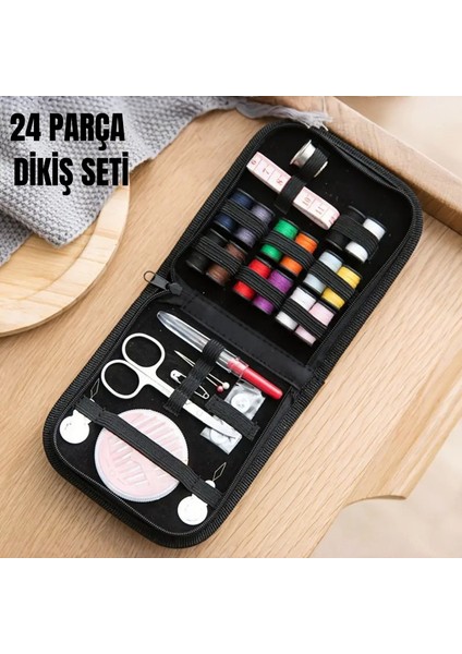 24 Parça Çantalı Dikiş Seti – Portatif Seyahat ve Ev Tipi Tam Donanımlı