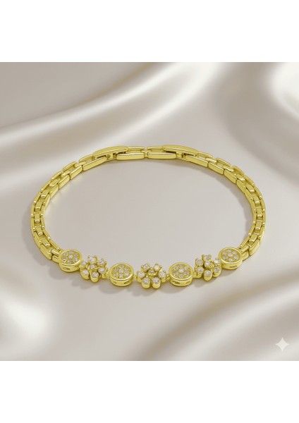 Kadın Tam Tur Xuping Bileklik - Kır Çiçeği Detaylı - Beyaz Zirkon Taşlı - Altın Renk fırsatları