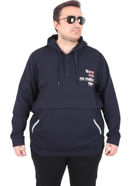 Büyük Beden Kapüşonlu Sweat Double Face Never 25706 Lacıvert fiyatları