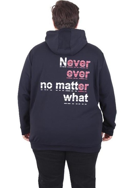 Büyük Beden Kapüşonlu Sweat Double Face Never 25706 Lacıvert modelleri