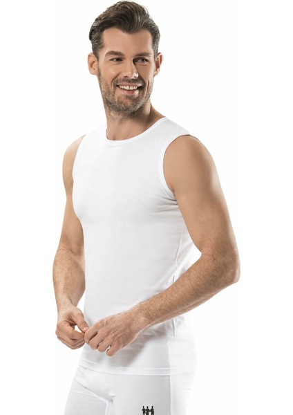 Erkek 4'lü Beyaz Pamuklu Sıfır Yaka Sıfır Kol Atlet