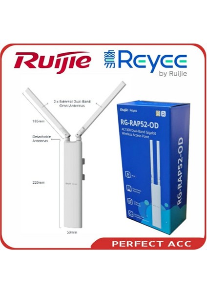 Ruıjıe Reyee RG-RAP52-OD Wi-Fi 5 AC1300 1port Gıgabıt 2x2 Mu-Mımo 2.4/5ghz Poe Adaptorsuz Outdoor Omnı Anten (360 Derece