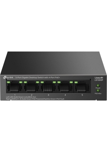 Tp-Lınk LS105GP 5 Port 10/100/1000 4 Port Poe+ Yonetılemez Desktop Swıtch Metal Kasa