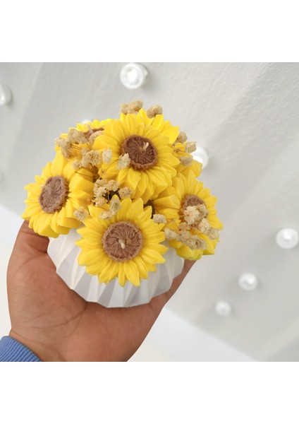 Ayçiçeği Buket Mum – El Yapımı Taş Tozu Vazo & %100 Soya Wax Kokulu Çiçek Mum Seti modelleri