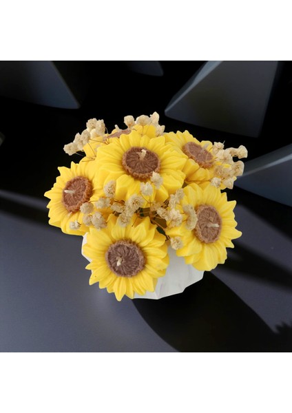 Ayçiçeği Buket Mum – El Yapımı Taş Tozu Vazo & %100 Soya Wax Kokulu Çiçek Mum Seti fırsatları
