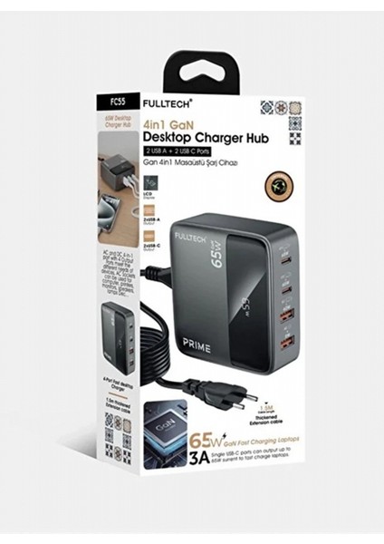 65W Masaüstü 4 Portlu Hızlı Şarj Cihazı Istasyonu 2xusb-A, 2xtype-C Giriş,1,5 Mt. Kablo indirimleri