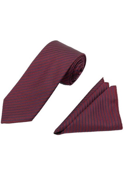 7.5 cm Bordo Lacivert Çizgili Kravat Mendil Set fiyatları