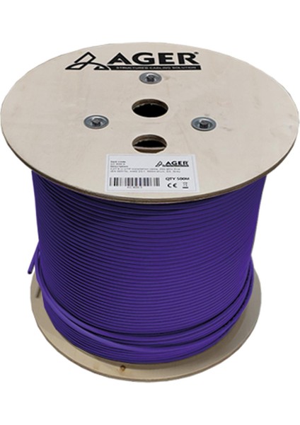 Ager AC-600-5-PU 500MT U/utp Cat6 LS0H - Helojen Free Mor 250MHZ 23AWG %100 Bakır