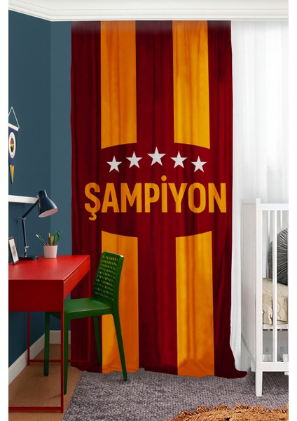 Taraftar Sarı Kırmızı Çift Kanatlı Fon Perde