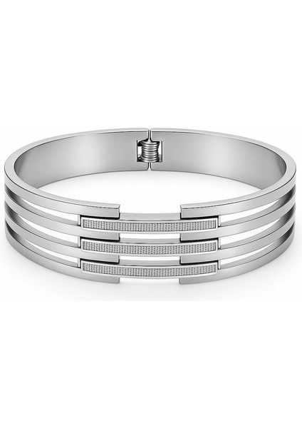 Kadın Çelik Bileklik - Kelepçe Tasarım - Dört Sıralı - Dar Model - Gümüş Renk