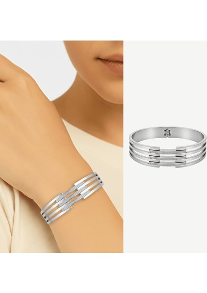 Kadın Çelik Bileklik - Kelepçe Tasarım - Dört Sıralı - Dar Model - Gümüş Renk fiyatları
