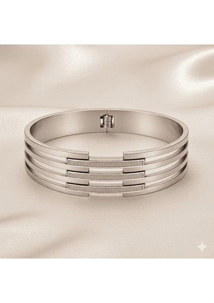 Kadın Çelik Bileklik - Kelepçe Tasarım - Dört Sıralı - Dar Model - Gümüş Renk fırsatları