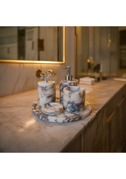 Leylak Mermer Banyo Seti 5’li – El Yapımı Doğal Taş Banyo Aksesuar ve Dekoratif Set fırsatları