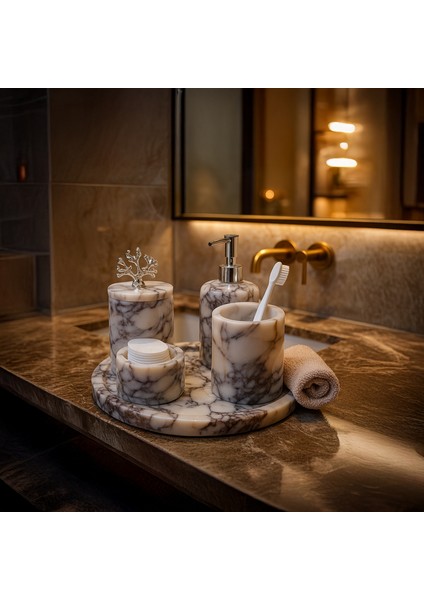 Leylak Mermer Banyo Seti 5’li – El Yapımı Doğal Taş Banyo Aksesuar ve Dekoratif Set indirimleri