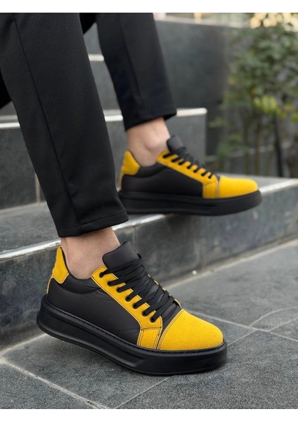 Nrtmsa KB-X46 Kuback Siyah Sarı Yüksek Siyah Taban Günlük Spor Ayakkabı (Numara: 44)