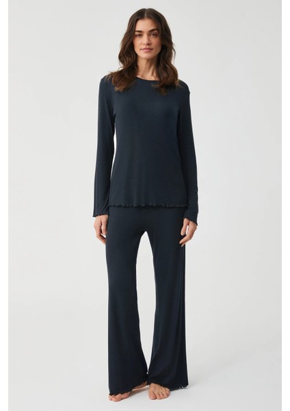 Yumuşak Dokulu Uzun Kol Kadın Pijama Takım 9928
