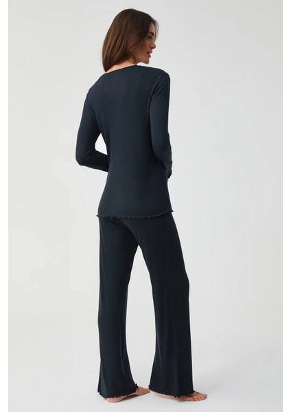 Yumuşak Dokulu Uzun Kol Kadın Pijama Takım 9928