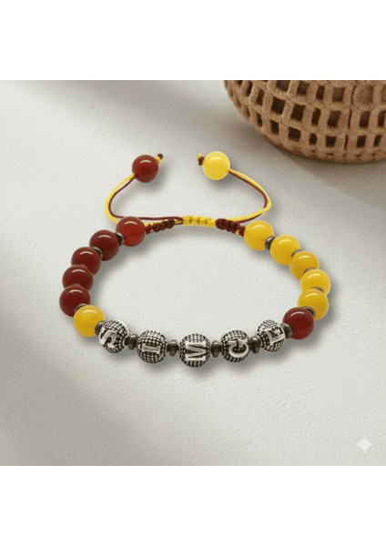 Isme Özel Yazılı Makrome Örgülü Küre Sarı Kırmızı Jade Akik Hematit Doğaltaş Kadın Taraftar Bileklik fırsatları