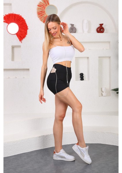 Yüksek Bel Siyah Kısa Spor Cepli Tayt modelleri