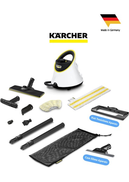 Kärcher Sc 2 Deluxe Home Kit,fayans, Cam ve Sert Zeminler Için Hızlı Isınan, Güçlü Buharlı Temizleyici – Doğal, Ekonomik ve Etkili Hijyen