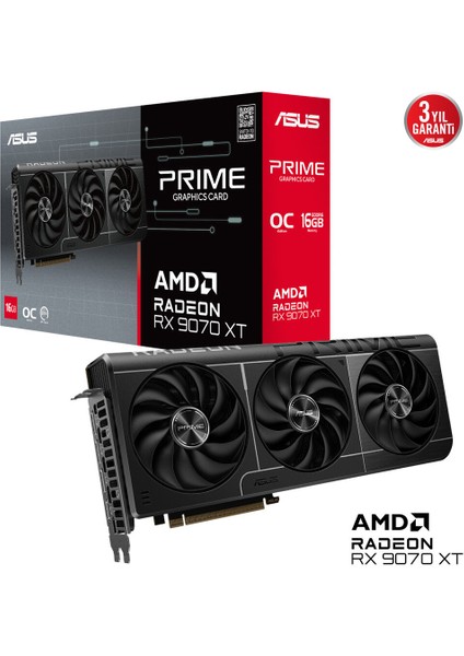 Asus PRIME-RX9070XT-O16G Amd Radeon RX9070XT 16GB Gddr6 256BIT Oc 1xhdmı 3xdp Ekran Kartı