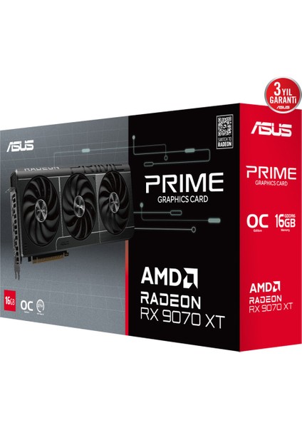 Asus PRIME-RX9070XT-O16G Amd Radeon RX9070XT 16GB Gddr6 256BIT Oc 1xhdmı 3xdp Ekran Kartı