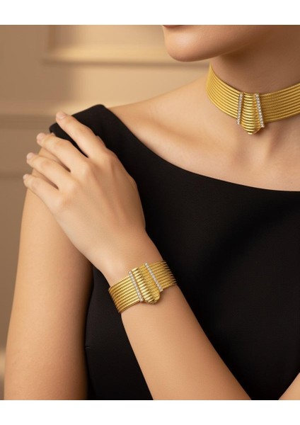 Trabzon Hasırı Gerdanlık Seti Kolye Bileklik ve Küpe Üçlü Takım Altın Görünümlü Zarif Model Kuyumcu Işçiliğinde Birebir Aynı fiyatları