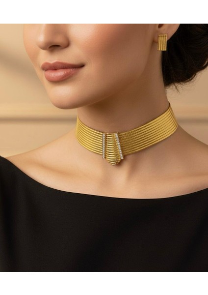 Trabzon Hasırı Gerdanlık Seti Kolye Bileklik ve Küpe Üçlü Takım Altın Görünümlü Zarif Model Kuyumcu Işçiliğinde Birebir Aynı modelleri