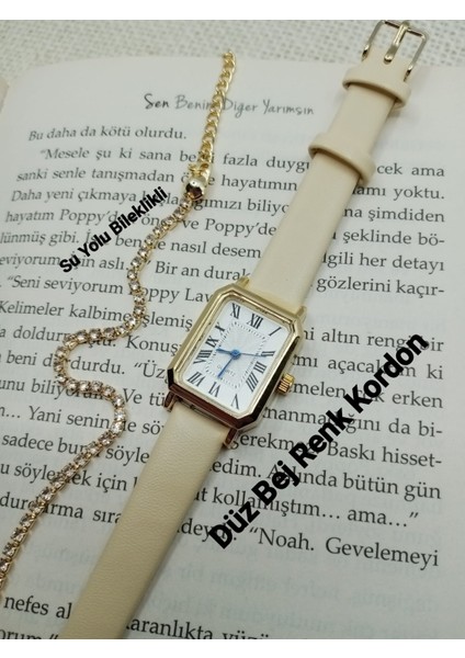 Retro Vintage Kadın Kol Saati- Gold Kasa- Oval Model- Bej Düz Kordon TT0054