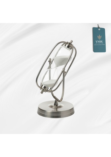 Gümüş Metal Döner Silindir Detay Kum Saati – 30 Dakikalık Modern Dekoratif Zaman Ölçer (32X15 Cm) fiyatları