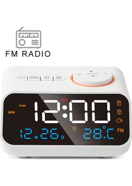 Fm Radyo Dijital Çalar Saat LED Ekranlı Masa Saati Sıcaklık Nem Göstergesi 2 USB Şarj Çıkışı Siyah,beyaz