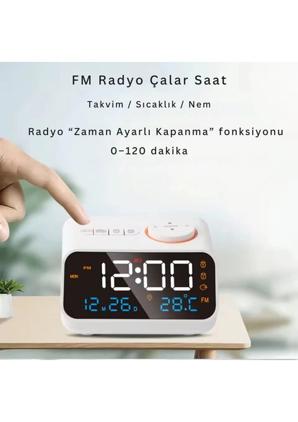 Fm Radyo Dijital Çalar Saat LED Ekranlı Masa Saati Sıcaklık Nem Göstergesi 2 USB Şarj Çıkışı Siyah,beyaz fırsatları