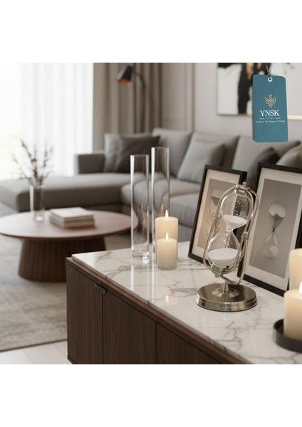 Gümüş Metal Döner Silindir Detay Kum Saati – 30 Dakikalık Modern Dekoratif Zaman Ölçer (32X15 Cm) modelleri