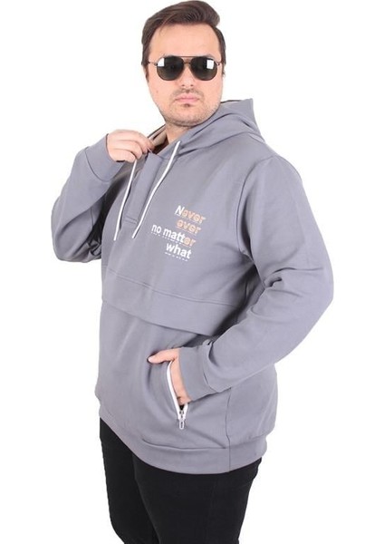 Büyük Beden Kapüşonlu Sweat Double Face Never 25706 Fume