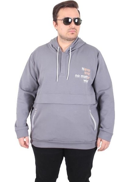 Büyük Beden Kapüşonlu Sweat Double Face Never 25706 Fume fiyatları